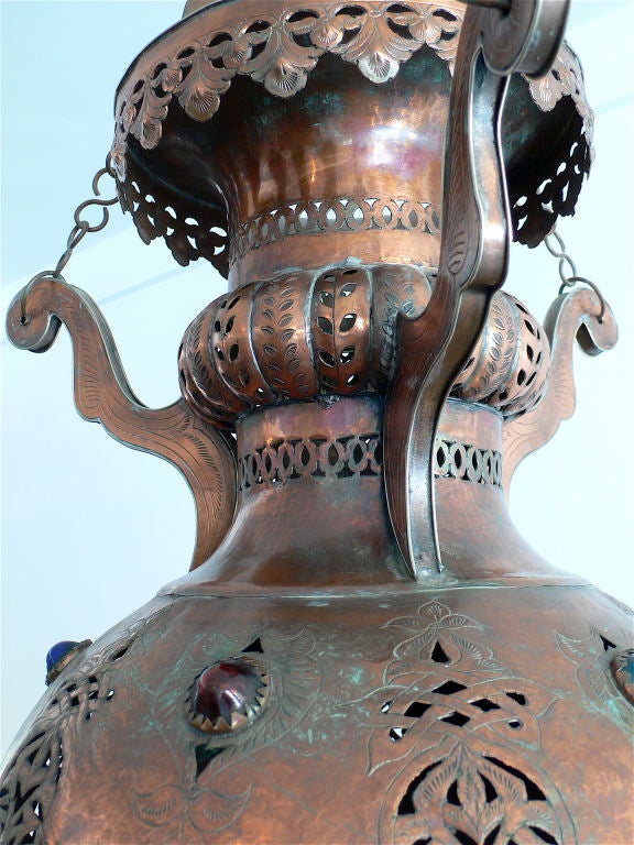 Large Vintage Moorish Copper Lantern For Sale 1