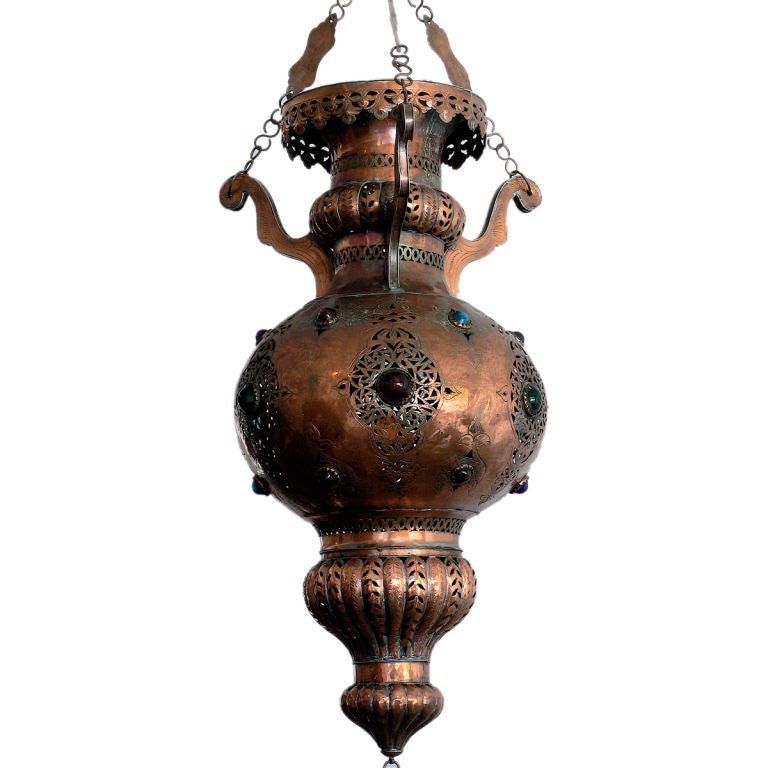 Large Vintage Moorish Copper Lantern For Sale