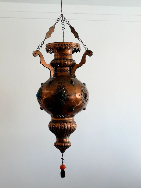 Large Vintage Moorish Copper Lantern For Sale 3