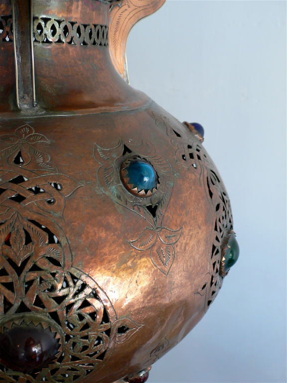 Large Vintage Moorish Copper Lantern For Sale 4