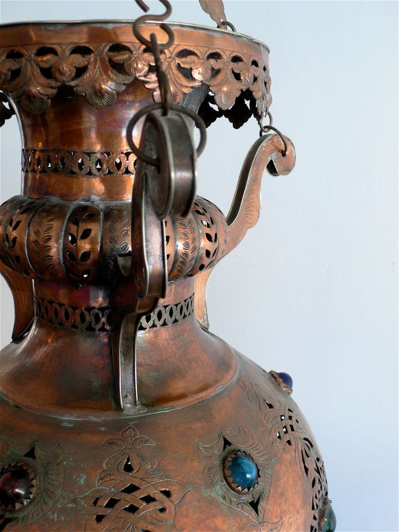 Large Vintage Moorish Copper Lantern For Sale 5