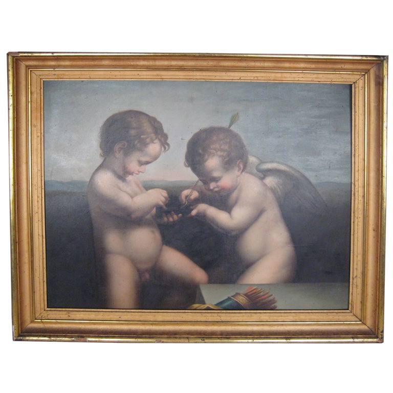 19th c., Oil Painting of Putti