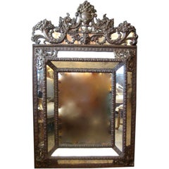 19th c., Brass Repousse Mirror