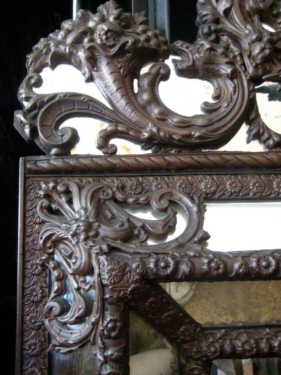 19th c., Brass Repousse Mirror In Good Condition For Sale In Newport Beach, CA