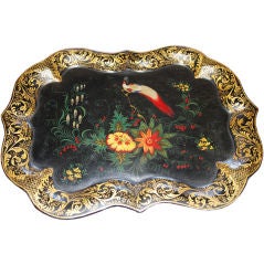 Antique English Hand Painted Tole Tray