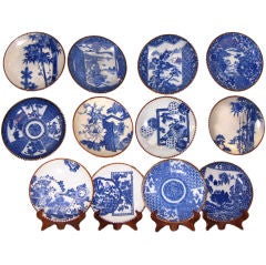 Set of 12 Japanese 19th Century Transfer Ware Plates
