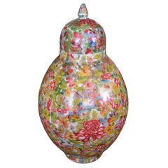 19th Century Opaline Lidded Vase with Painted Floral Motif
