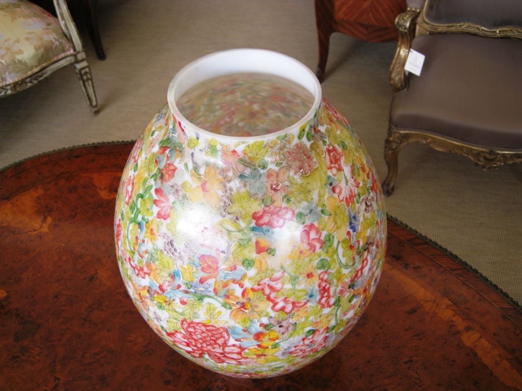 Opaline Glass 19th Century Opaline Lidded Vase with Painted Floral Motif
