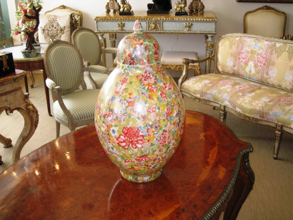 19th Century Opaline Lidded Vase with Painted Floral Motif 1