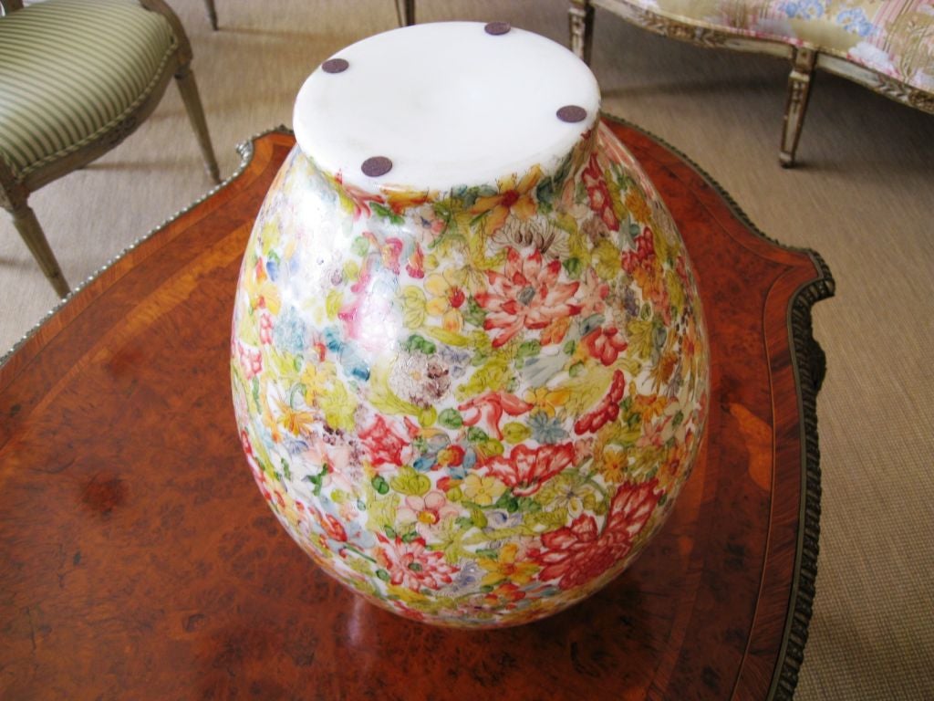 19th Century Opaline Lidded Vase with Painted Floral Motif 2