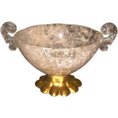 Single Large Oval Bowl with Fluted Brass Base and Scroll Handles