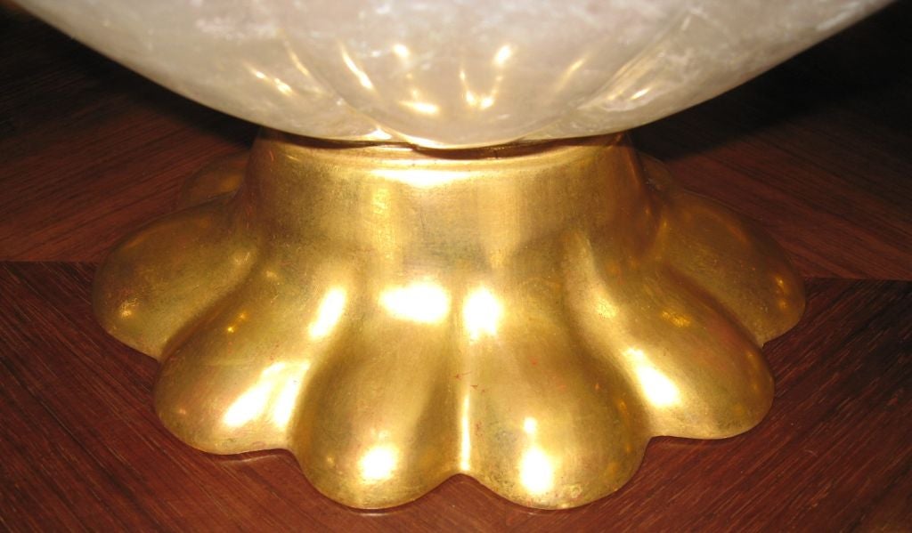Single Large Oval Bowl with Fluted Brass Base and Scroll Handles 1