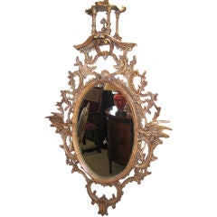 Antique French 19th Century Chinoiserie Style Carved Oval Mirror