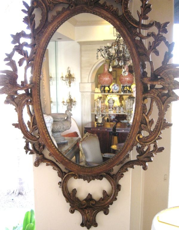 French 19th Century Chinoiserie Style Carved Oval Mirror