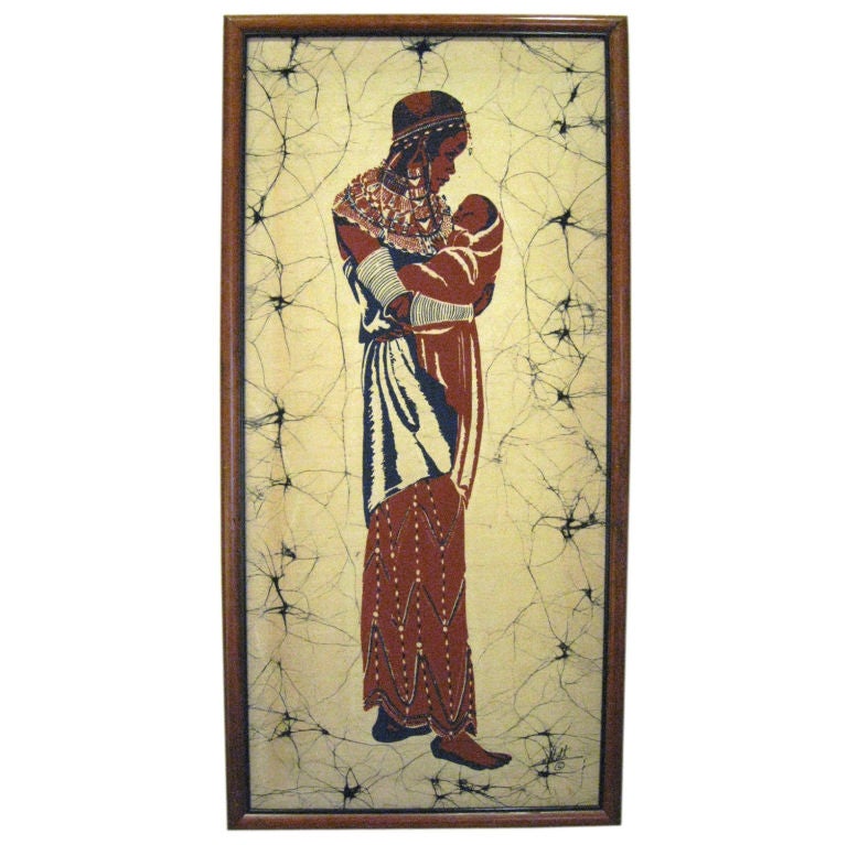 African Batik Depicting a Mother and Child For Sale