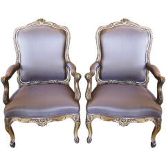 Antique Pair of 19th Century French Giltwood Armchairs