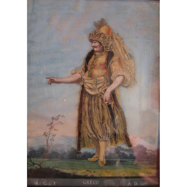 A set of  four gouache on paper with embroidered silk scenes