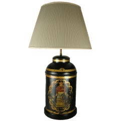 Antique Regency tole tea cannister mounted as a lamp