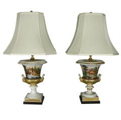 Pair of Old Paris urns mounted as lamps