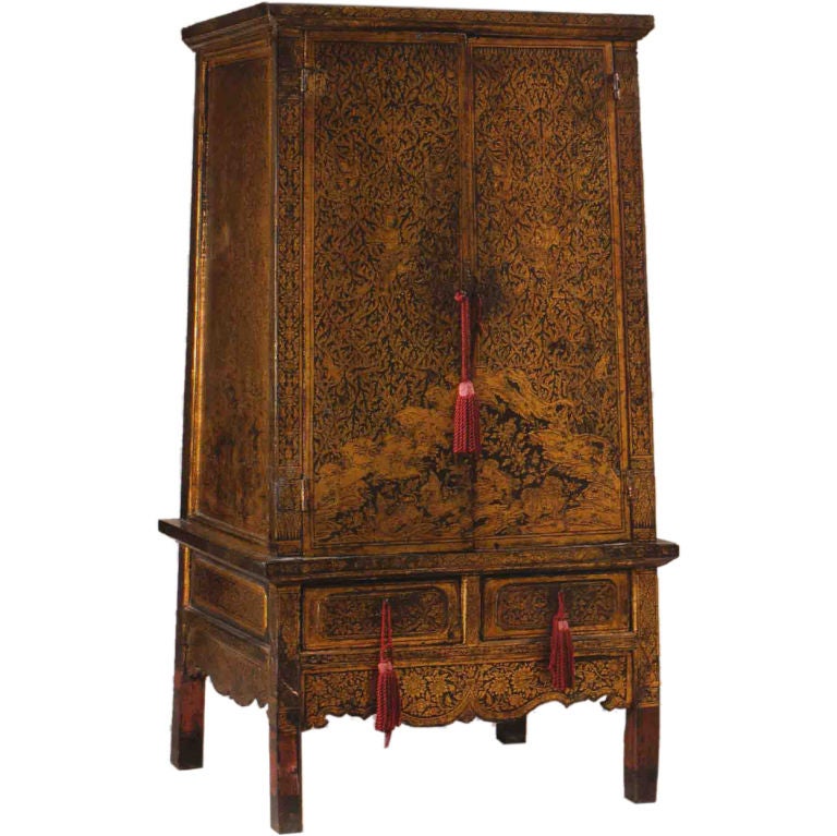 Fine Thai Black Lacquer Manuscript Cabinet.