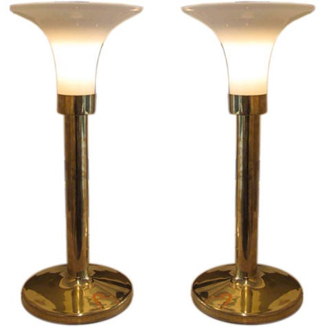 Pair of brass lamps with 