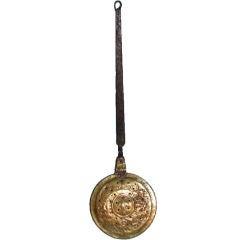 Early  Brass Bed Warmer with Forged Steel Handle