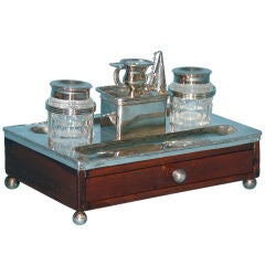 English mahogany and silver plate inkstand