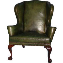 Antique George II period walnut leather upholstered wingback armchair