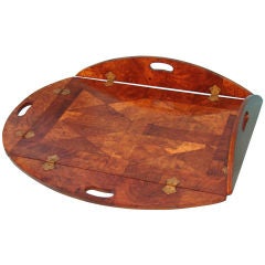 Inlaid yew wood butler's tray