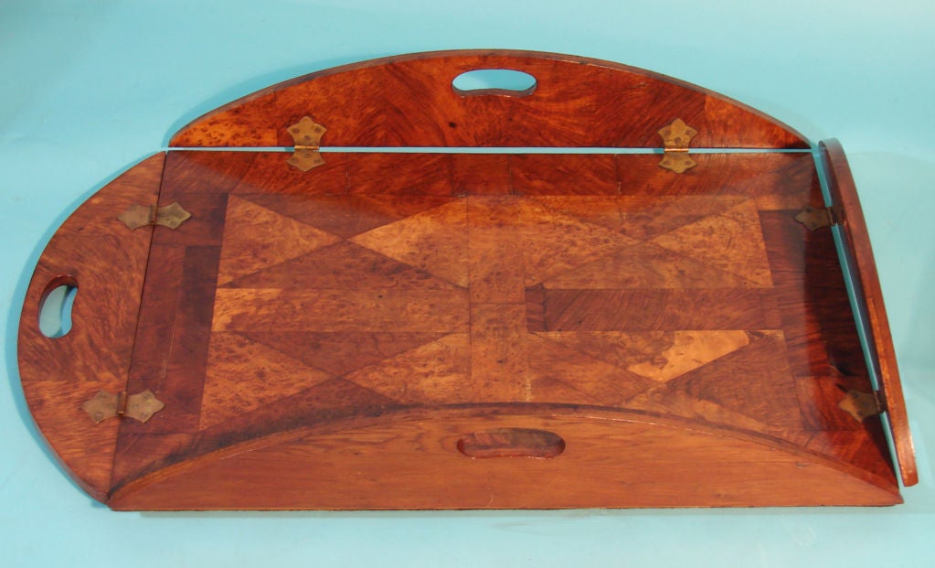 Inlaid yew wood butler's tray