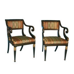 Pair of English Regency period painted and gilt armchairs