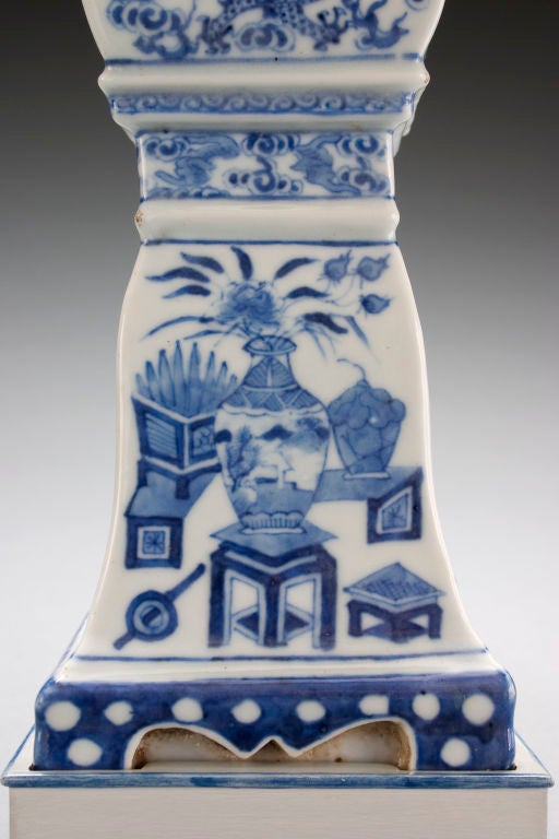 A Pair of Chinese Blue and White Candlesticks Now Lamps