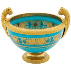 A Russian Gilt Bronze Mounted Turquoise Opaline Footed Bowl