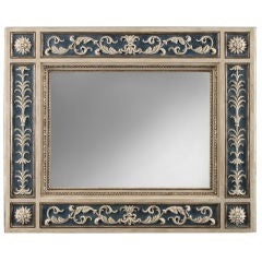 A Northern Italian Neoclassical Silvered and Blue Painted Mirror