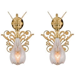 A Pair of Unusual Gilt Bronze and Cut Glass Swan Wall Lights