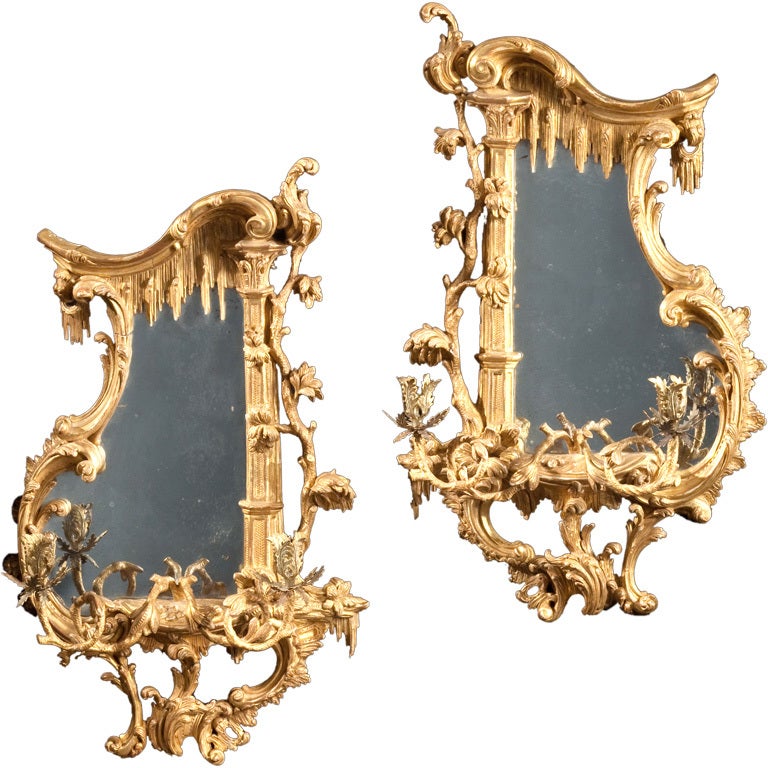 A Pair Of Carved Giltwood Rococo Girandoles For Sale