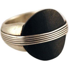 Spratling Mexican Obsidian Sterling Silver Ring Museum Quality