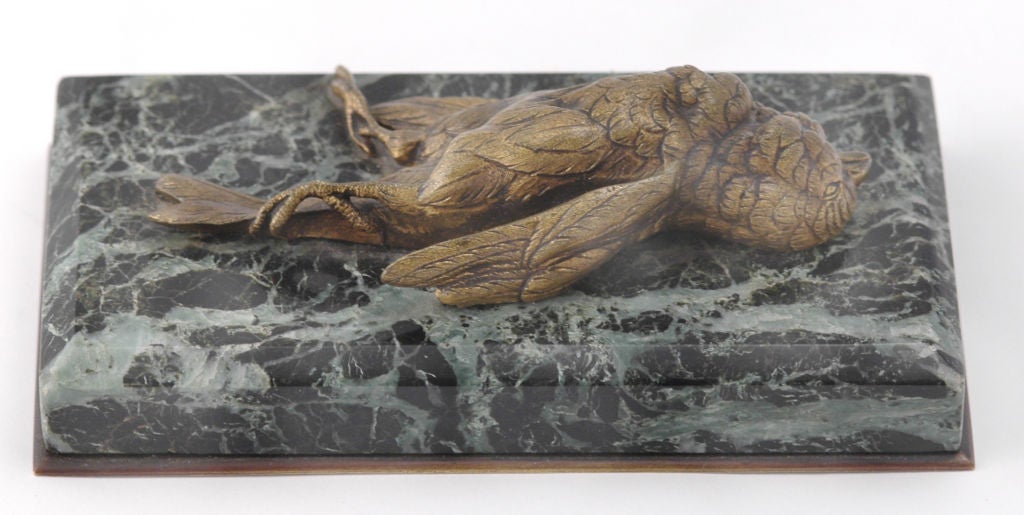 PLEASE VISIT LAUREN STANLEY IN NEW YORK<br />
<br />
A fine circa 1875 bronze of a dead sparrow screwed to a green marble plinth by Paul Comolera, of Paris, France, of life-like accuracy superb detail.   Comolera's dates are 1818-1897 and was