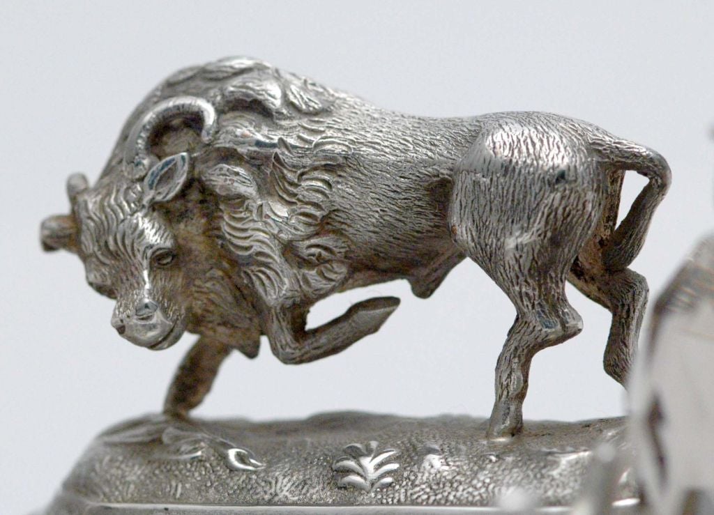 SCULPTURAL BUFFALO DEAKIN SHEFFIELD SILVERPLATE INKWELL
