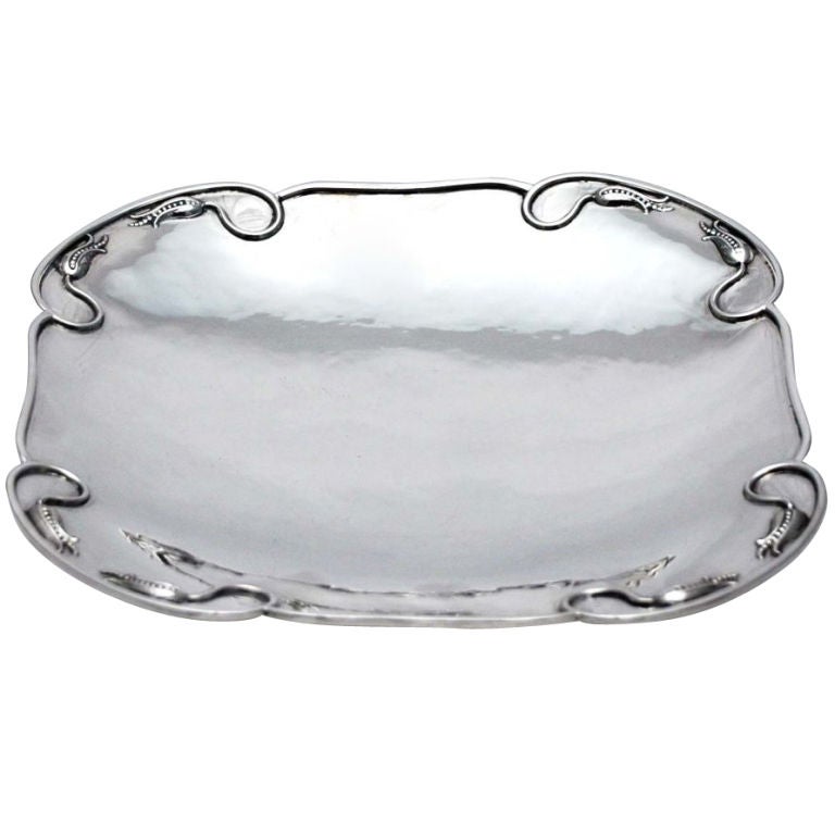 Large Carl Poul Petersen Sterling Silver Footed Tray 1955