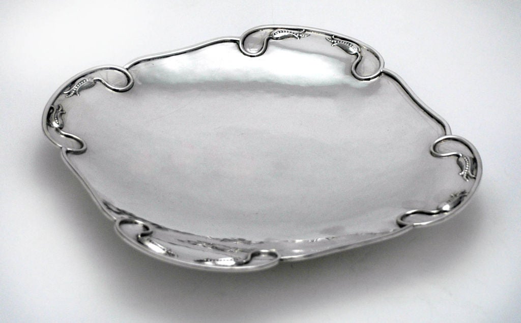 Mid-20th Century Large Carl Poul Petersen Sterling Silver Footed Tray 1955