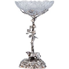 ANTIQUE 3-D FIGURAL BULL CENTERPIECE SUPER CUT GLASS ELKINGTON