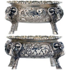 Antique Pair Ram Head Master Salts Sterling Silver Durgin 1895