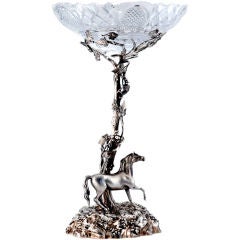 ANTIQUE 3-D FIGURAL HORSE CENTERPIECE SUPER CUT GLASS ELKINGTON