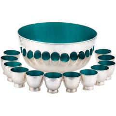 Museum Qality Towle Sterling Silver Enamel Punch Bowl 12 Cups