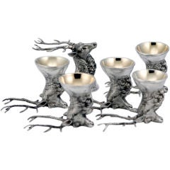 19th Century Russian Stag, Elk or Deer Motif Drinking Shot Cups