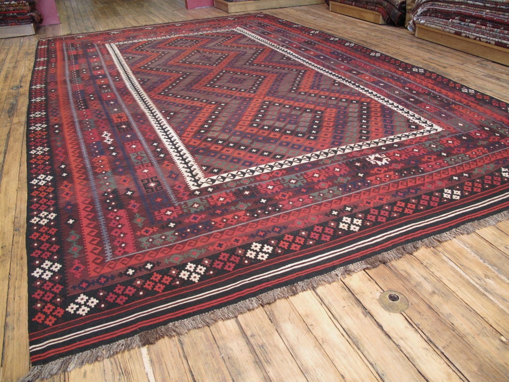 Large Afghan, Uzbek Kilim rug. Very large tribal kilim rug from Afghanistan. Very high quality weave rug, great wool and attractive colors and design.