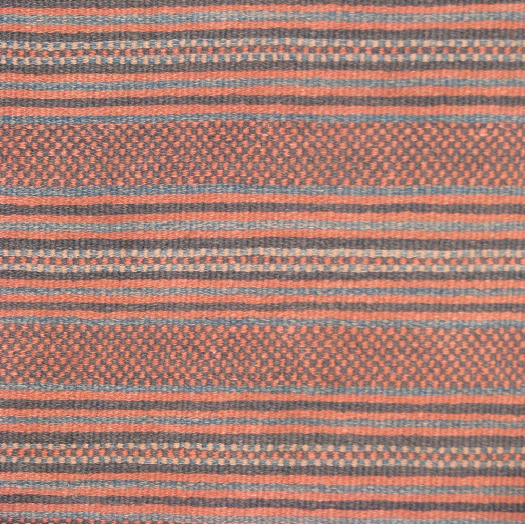 Yao minority Chinese woven blanket with stripes and checker-patterned bands.