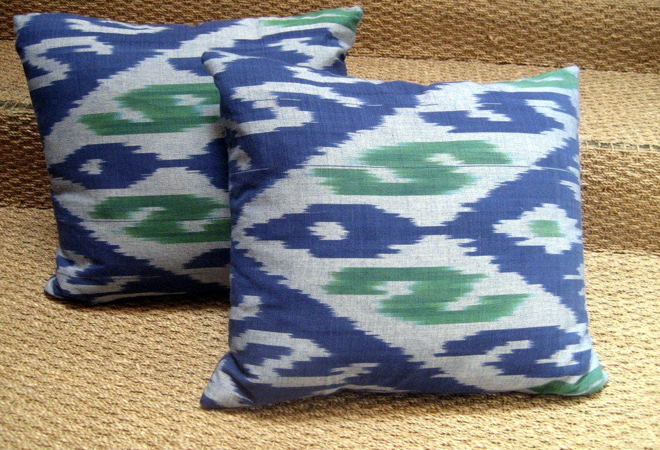 Down Blue and Green Ikat Pillow