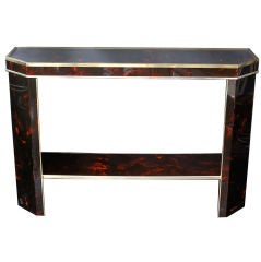 Eric Maville Faux Tortoise and Brass Console Table